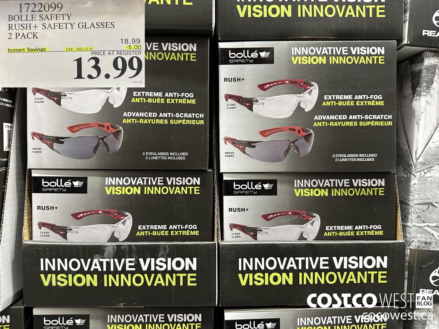 1722099 BOLLE SAFETY RUSH+ SAFETY GLASSES 2 PACK ($5.00 INSTANT SAVINGS EXPIRES ON 2023-12-10) $13.99