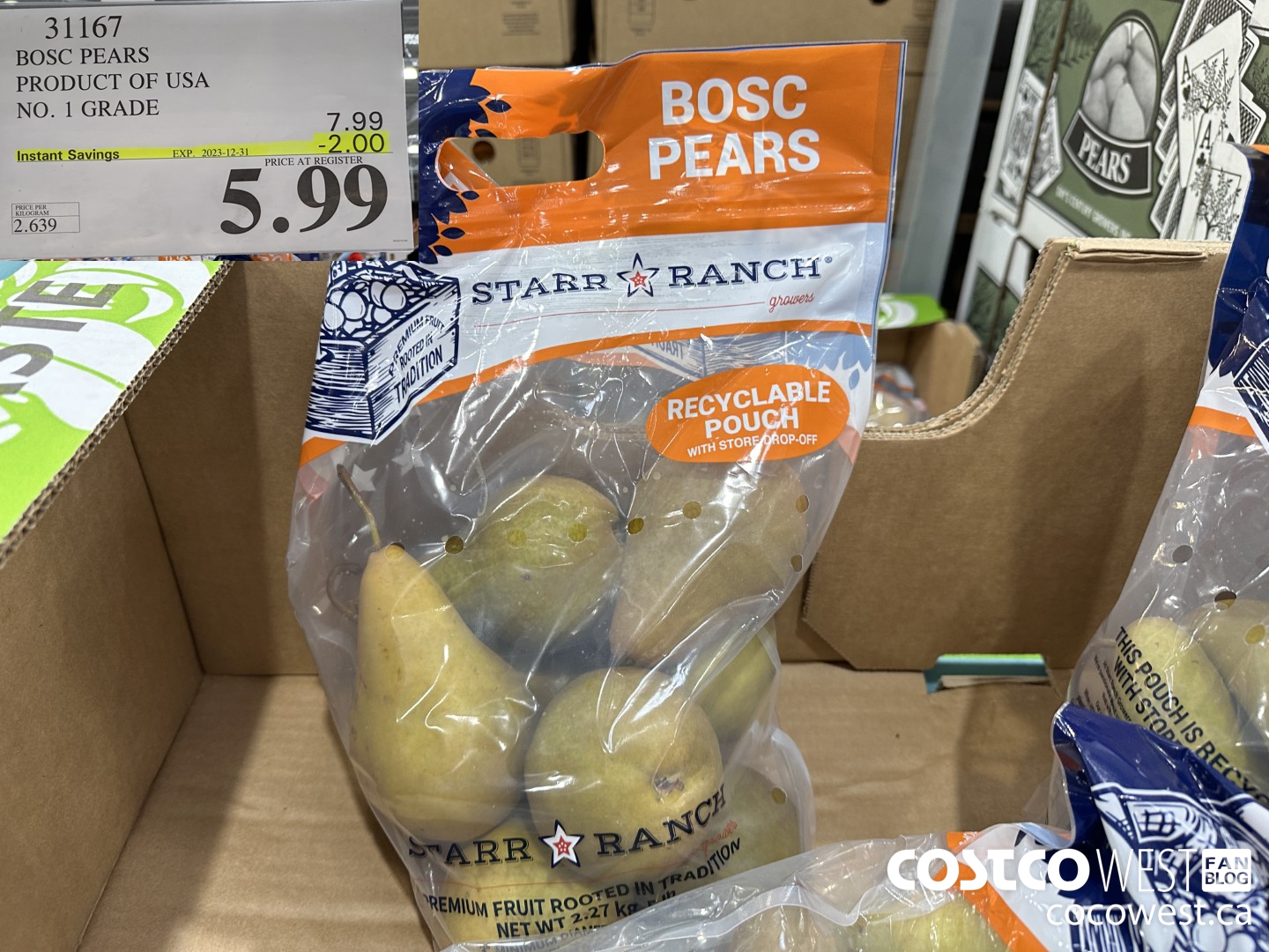 31167 BOSC PEARS PRODUCT OF USA NO. 1 GRADE  ($2.00 INSTANT SAVINGS EXPIRES ON 2023-12-31) $5.99