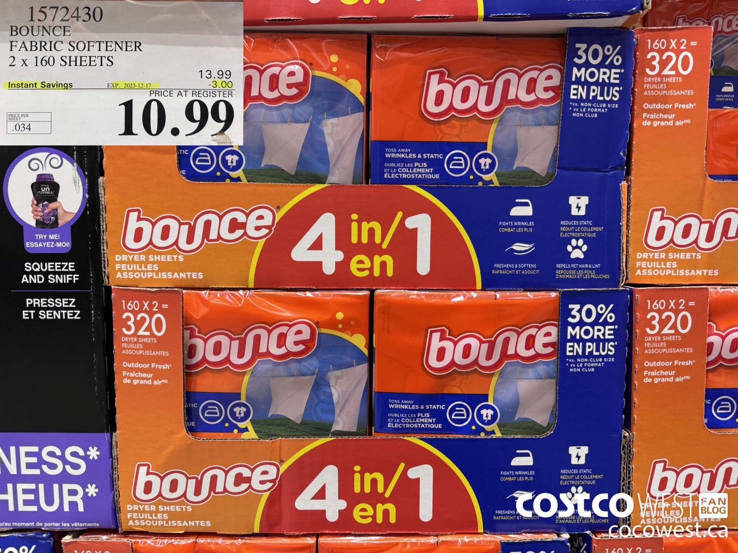1572430 BOUNCE FABRIC SOFTENER 320 sheets ($3.00 INSTANT SAVINGS EXPIRES ON 2023-12-17) $10.99