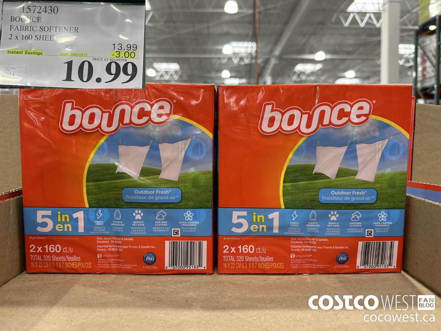 1572430 BOUNCE FABRIC SOFTENER 320 sheets ($3.00 INSTANT SAVINGS EXPIRES ON 2023-12-17) $10.99