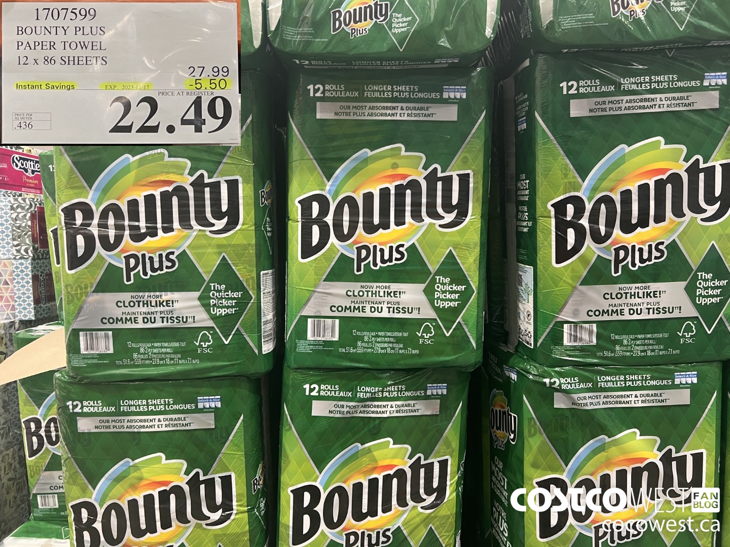 1707599 BOUNTY PLUS PAPER TOWEL 12 X 86 SHEETS ($5.50 INSTANT SAVINGS EXPIRES ON 2023-12-17) $22.49