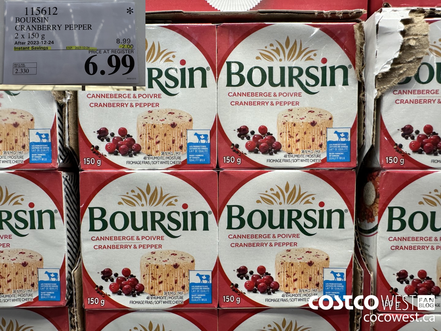 115612 BOURSIN CRANBERRY PEPPER 2 X 150 G ($2.00 INSTANT SAVINGS EXPIRES ON 2023-12-24) $6.99