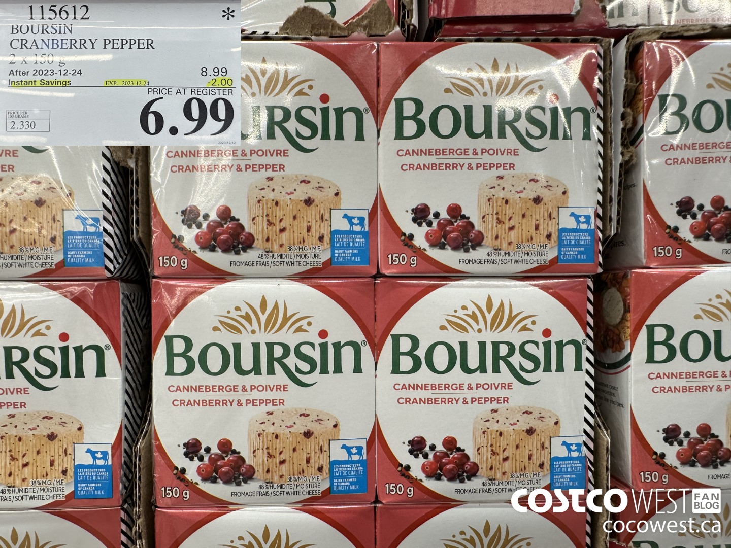 115612 BOURSIN CRANBERRY PEPPER 2 X 150 G ($2.00 INSTANT SAVINGS EXPIRES ON 2023-12-24) $6.99