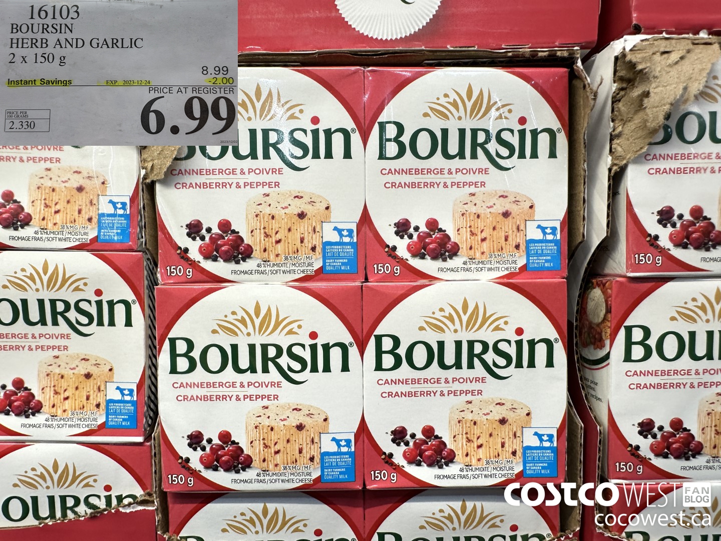 16103 BOURSIN HERB AND GARLIC 2 x 150 g ($2.00 INSTANT SAVINGS EXPIRES ON 2023-12-24) $6.99