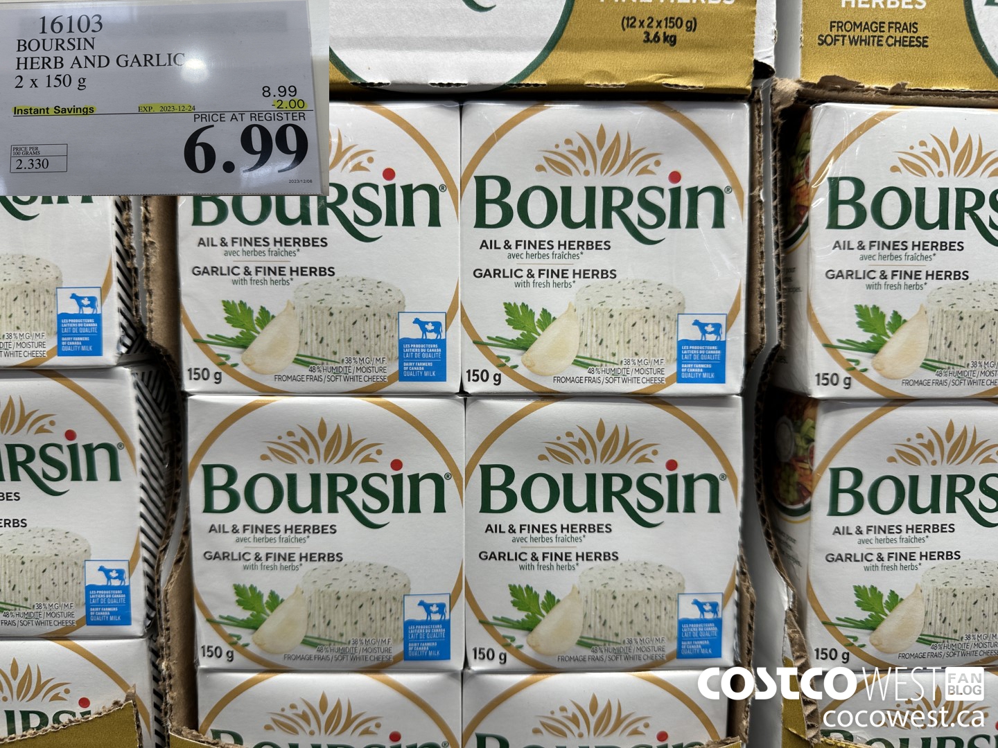 16103 BOURSIN HERB AND GARLIC 2 x 150 g ($2.00 INSTANT SAVINGS EXPIRES ON 2023-12-24) $6.99