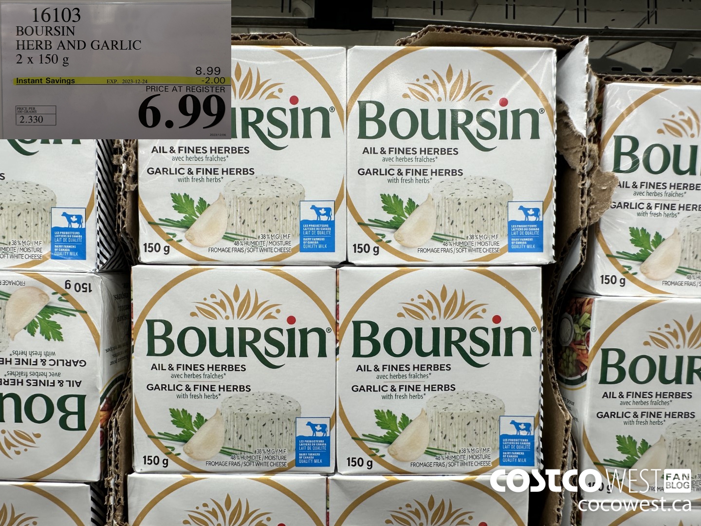 16103 BOURSIN HERB AND GARLIC 2 x 150 g ($2.00 INSTANT SAVINGS EXPIRES ON 2023-12-24) $6.99