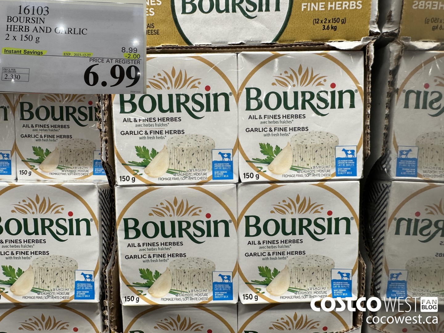 16103 BOURSIN HERB AND GARLIC 2 x 150 g ($2.00 INSTANT SAVINGS EXPIRES ON 2023-12-27) $6.99
