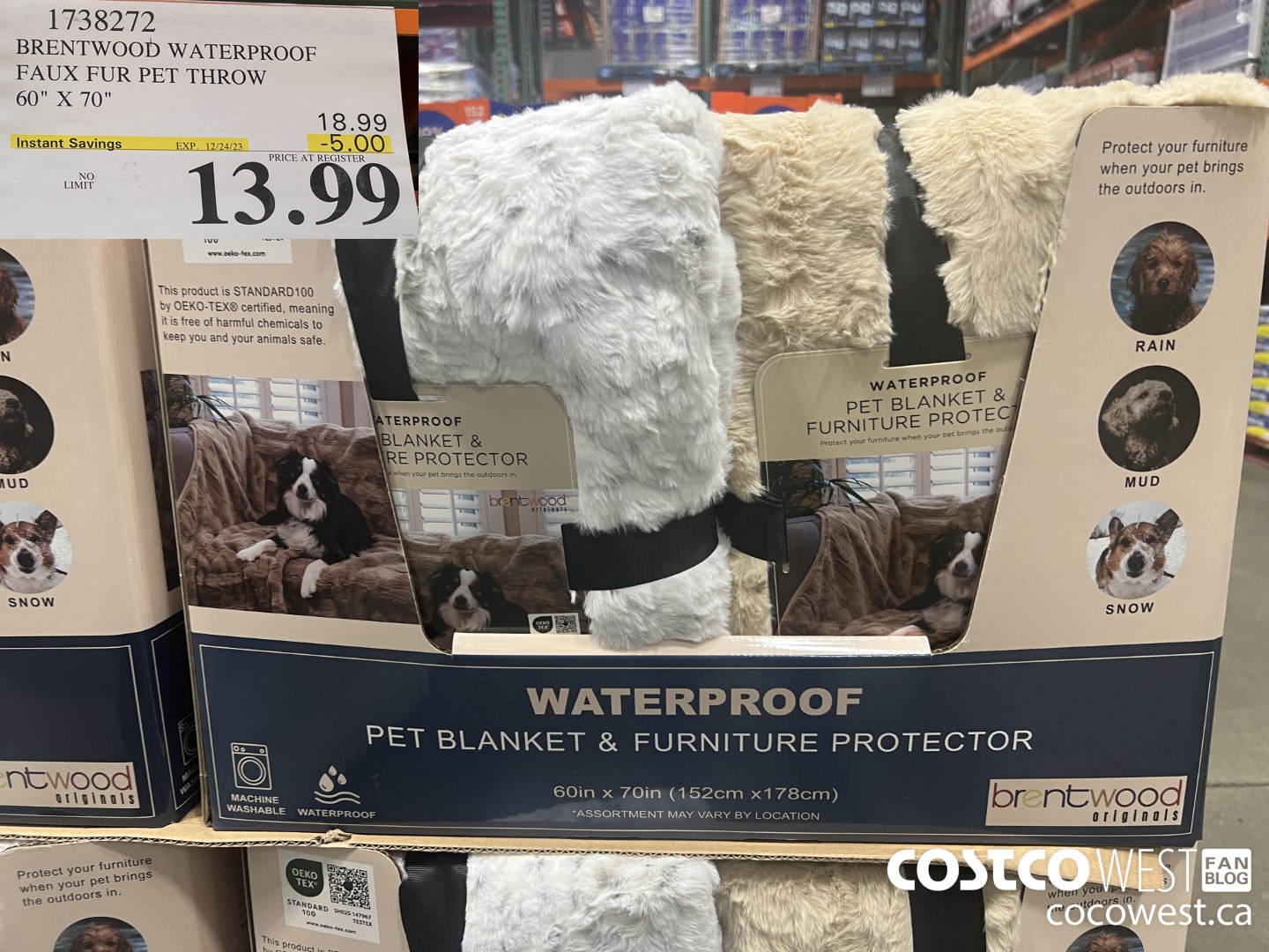 1738272 BRENTWOOD WATERPROOF FAUX FUR PET THROW 60