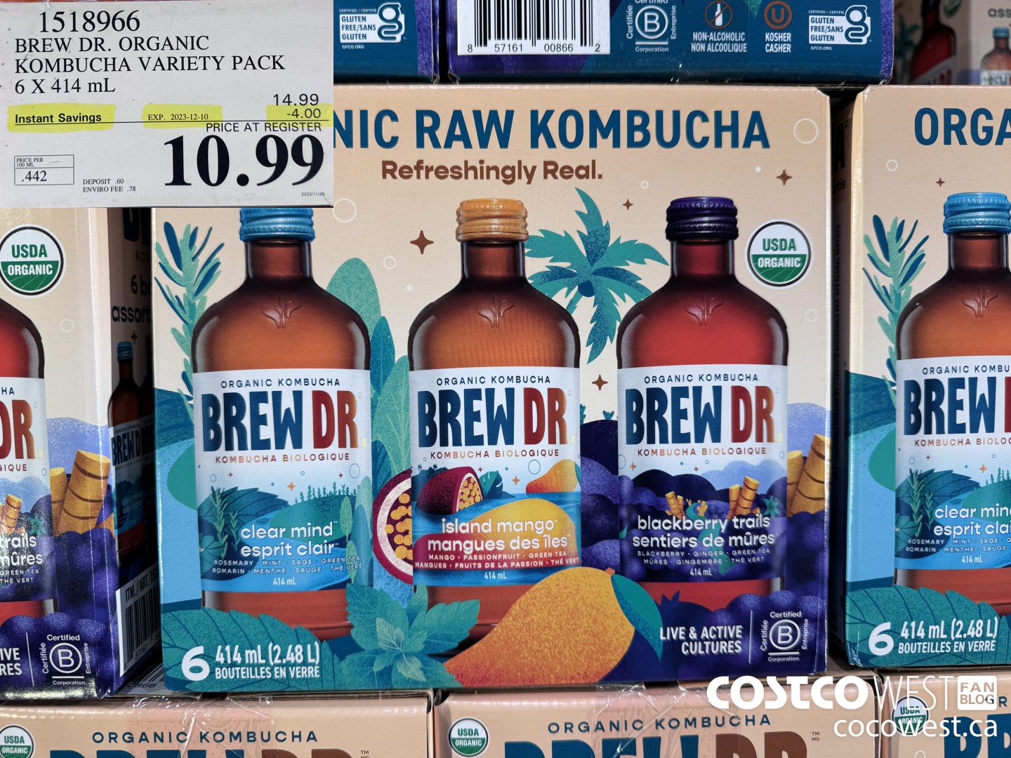 1518966 BREW DR. ORGANIC KOMBUCHA VARIETY PACK 6 X 414 mL ($4.00 INSTANT SAVINGS EXPIRES ON 2023-12-10) $10.99