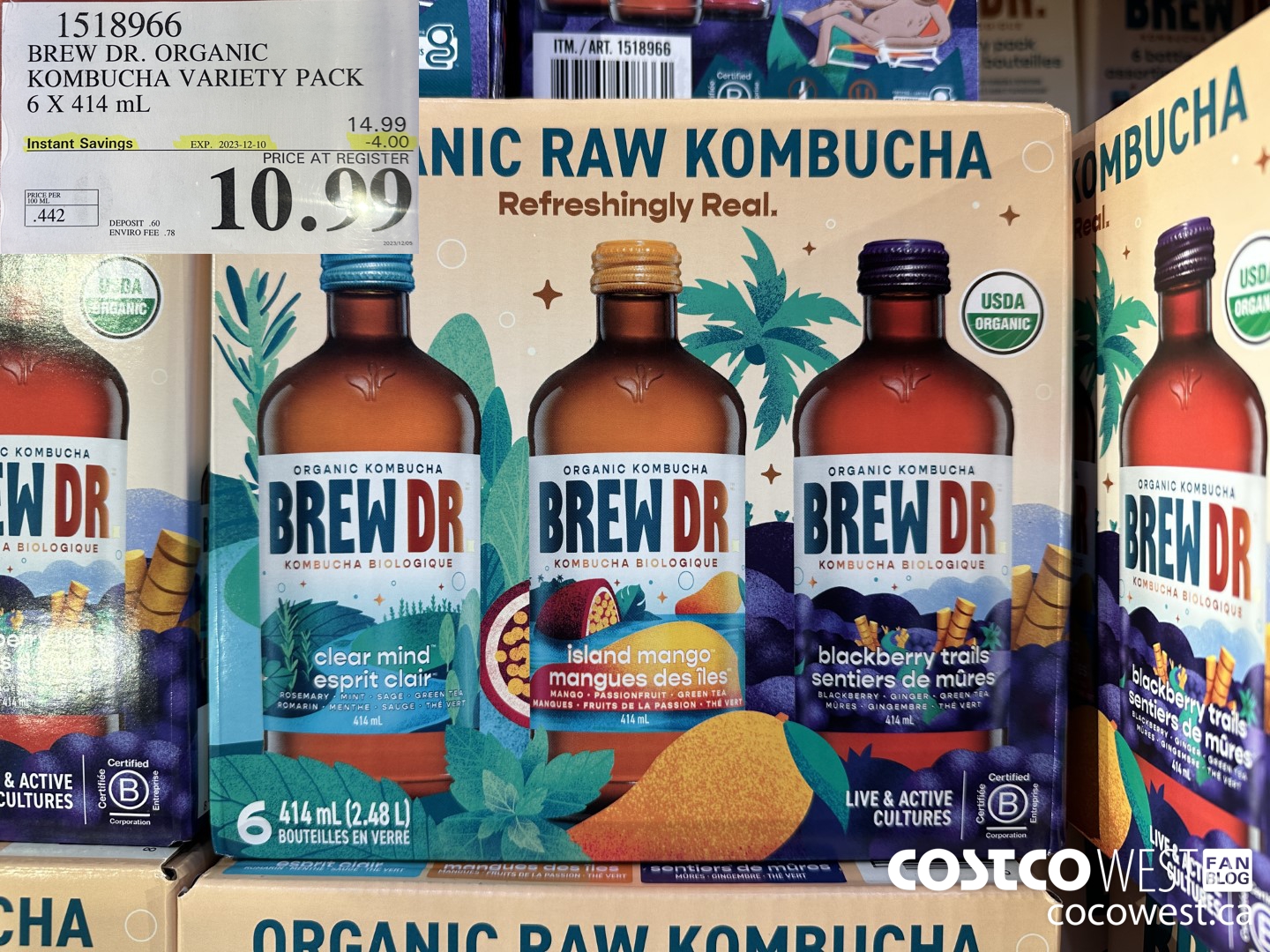 1518966 BREW DR. ORGANIC KOMBUCHA VARIETY PACK 6 X 414 mL ($4.00 INSTANT SAVINGS EXPIRES ON 2023-12-10) $10.99