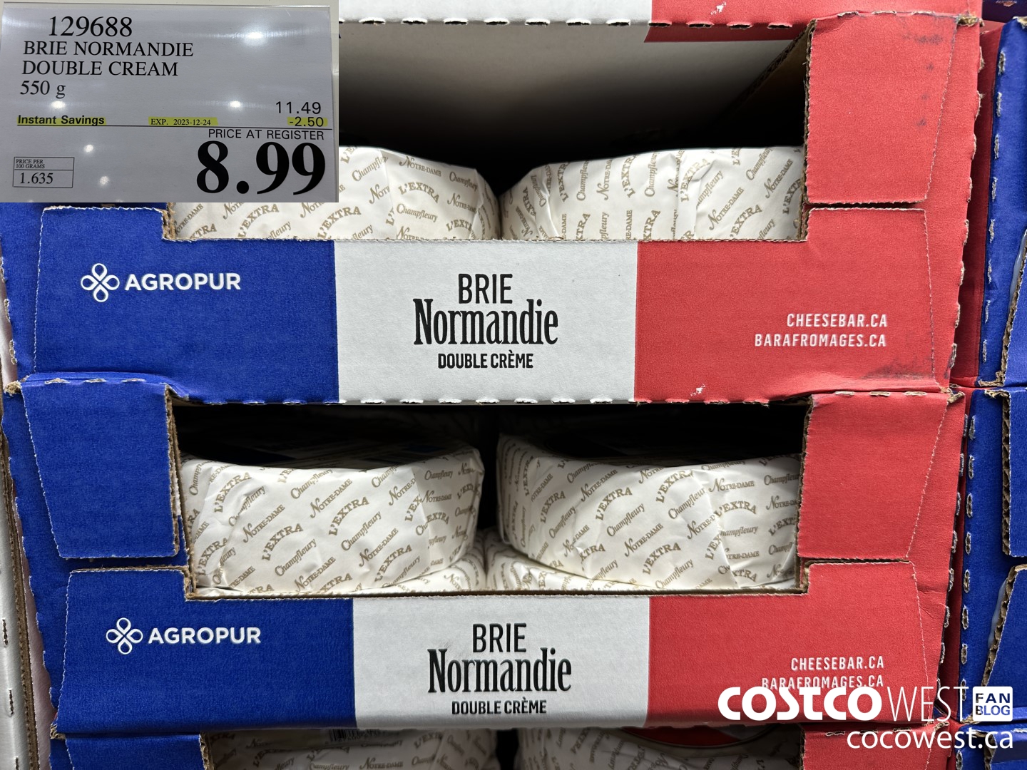 129688 BRIE NORMANDIE DOUBLE CREAM 550 g ($2.50 INSTANT SAVINGS EXPIRES ON 2023-12-24) $8.99