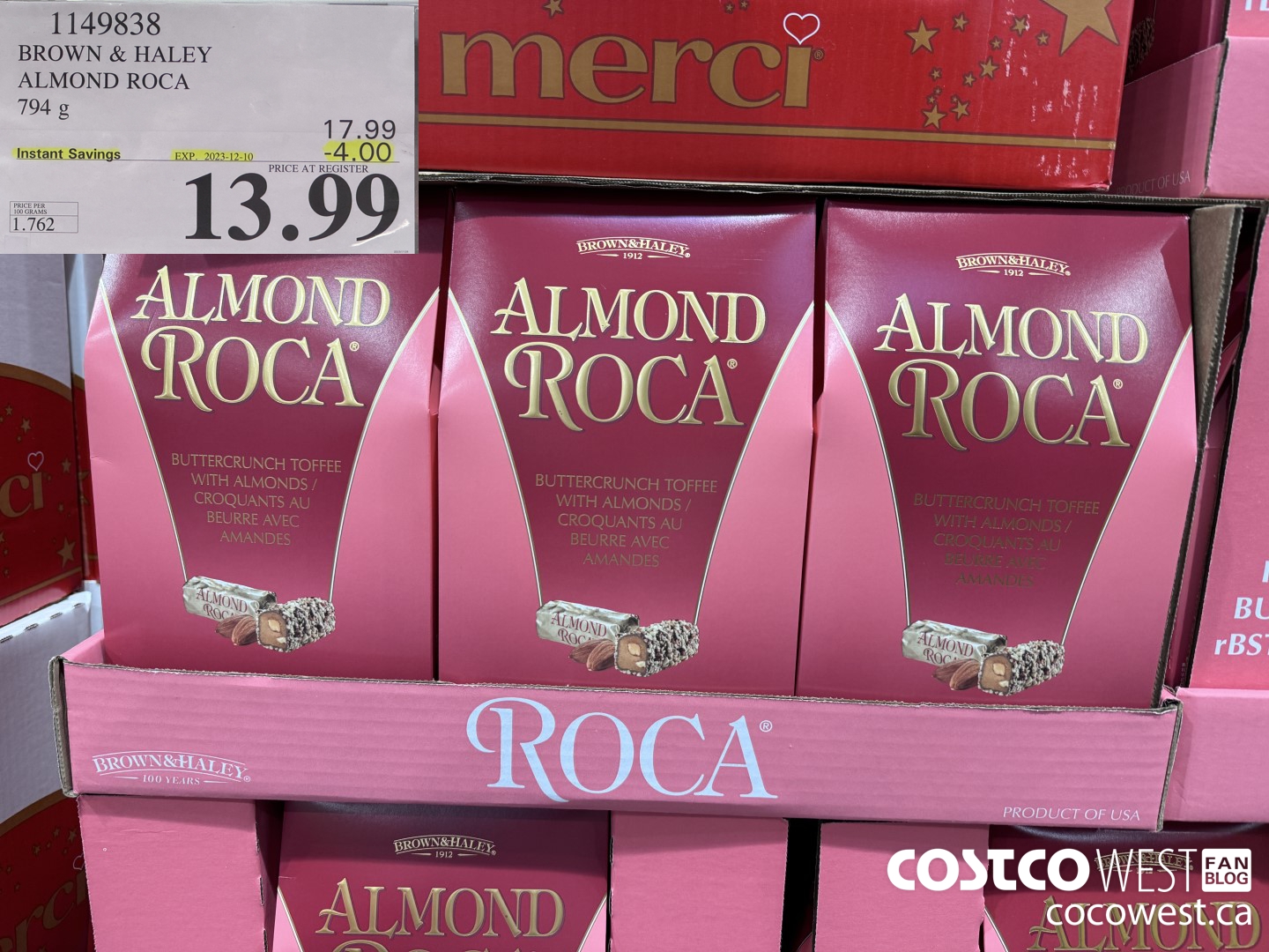 1149838 BROWN & HALEY ALMOND ROCA 794 G ($4.00 INSTANT SAVINGS EXPIRES ON 2023-12-10) $13.99