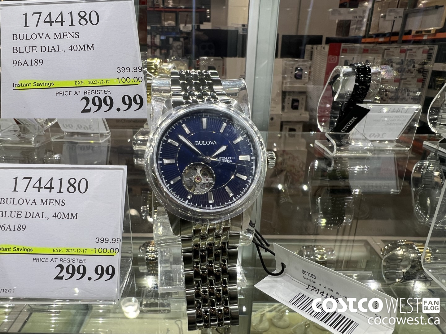 1744180 BULOVA MENS BLUE DIAL 40MM 96A189 ($100.00 INSTANT SAVINGS EXPIRES ON 2023-12-17) $299.99