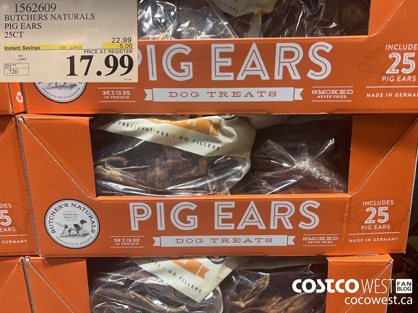 1562609 BUTCHERS NATURALS PIG EARS 25CT ($5.00 INSTANT SAVINGS EXPIRES ON 2023-12-24) $17.99