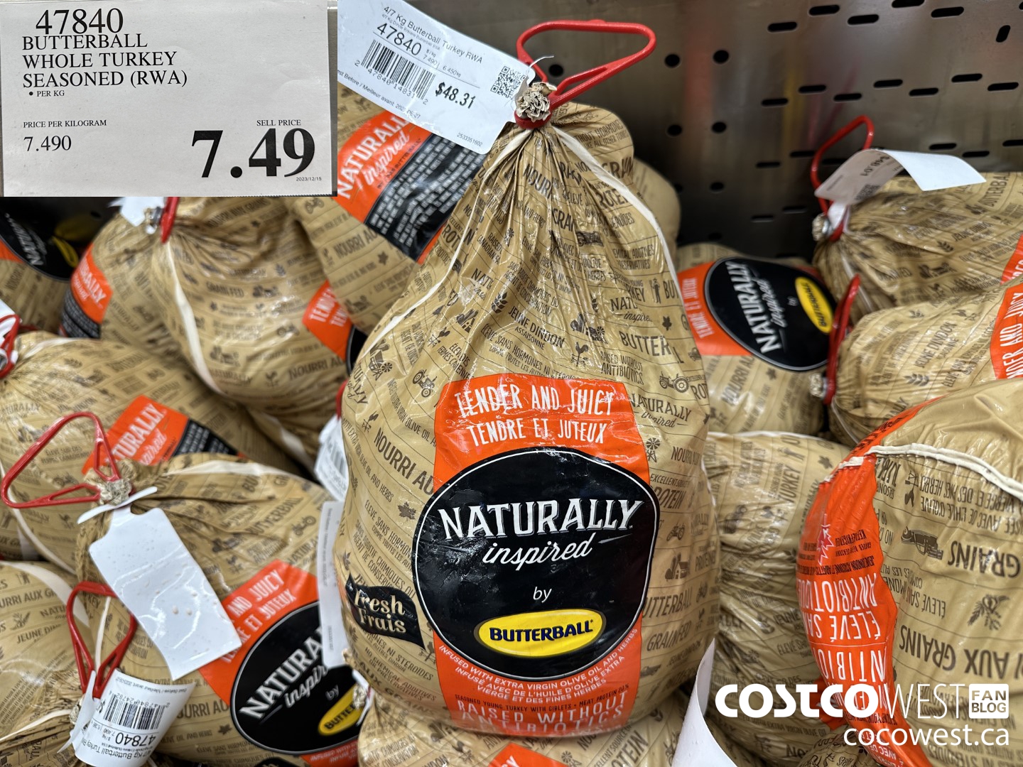 47840 BUTTERBALL WHOLE TURKEY SEASONED (RWA) $7.49