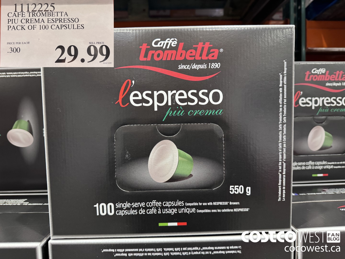 1112225 CAFE TROMBETTA PIU CREMA ESPRESSO PACK OF 100 CAPSULES $29.99