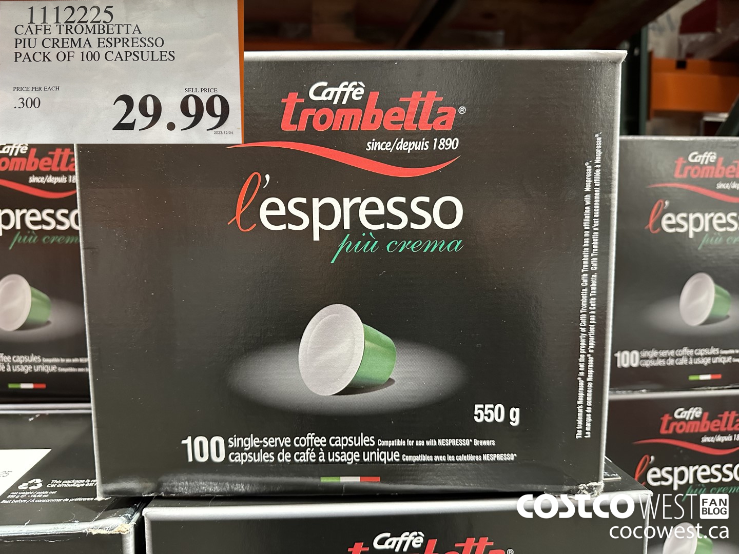 1112225 CAFE TROMBETTA PIU CREMA ESPRESSO PACK OF 100 CAPSULES $29.99