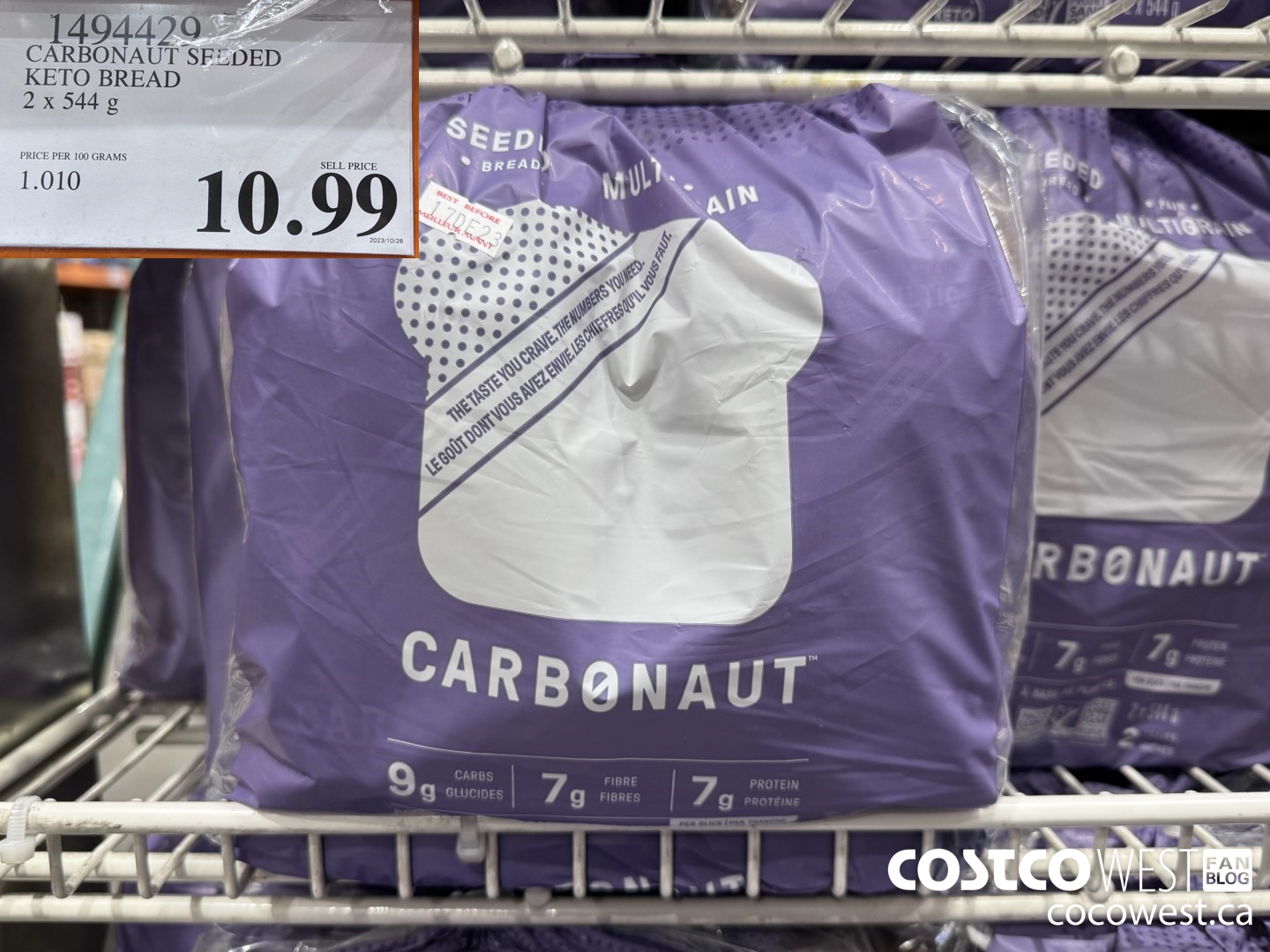 1494429 CARBONAUT SEEDED KETO BREAD 2 x 544 g $10.99