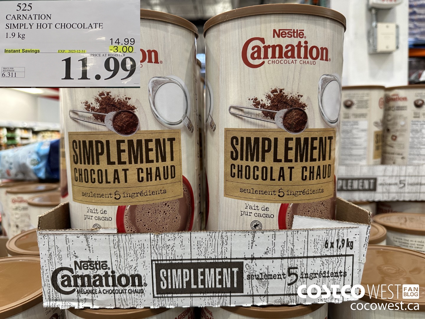 525 CARNATION 5 SIMPLE INGREDIENTS HOT CHOCOLATE 1.9 kg ($3.00 INSTANT SAVINGS EXPIRES ON 2023-12-31) $11.99
