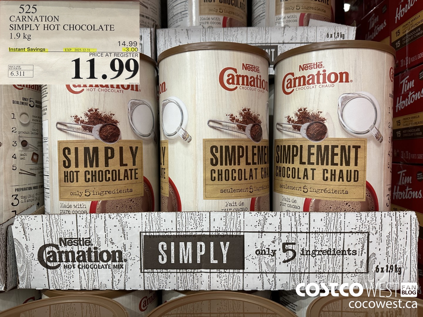 525 CARNATION 5 SIMPLE INGREDIENTS HOT CHOCOLATE 1.9 kg ($3.00 INSTANT SAVINGS EXPIRES ON 2023-12-31) $11.99