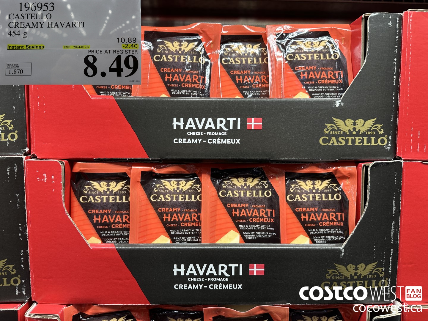 196953 CASTELLO CREAMY HAVARTI 454 g ($2.40 INSTANT SAVINGS EXPIRES ON 2024-01-07) $8.49