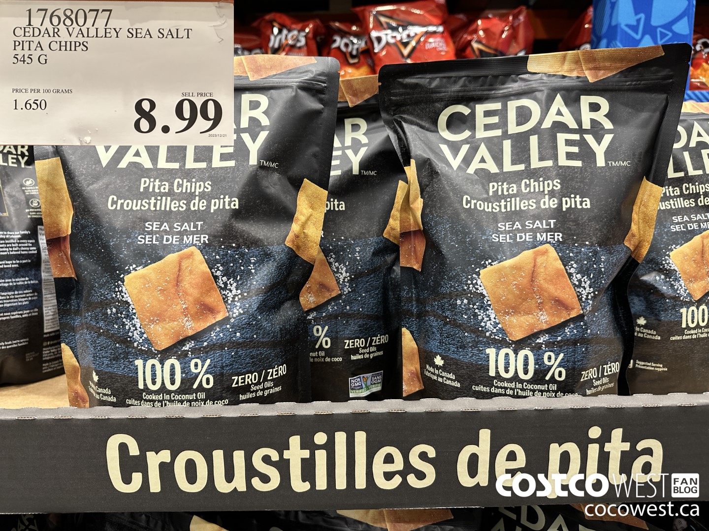 1768077 CEDAR VALLEY SEA SALT PITA CHIPS 545 G $8.99