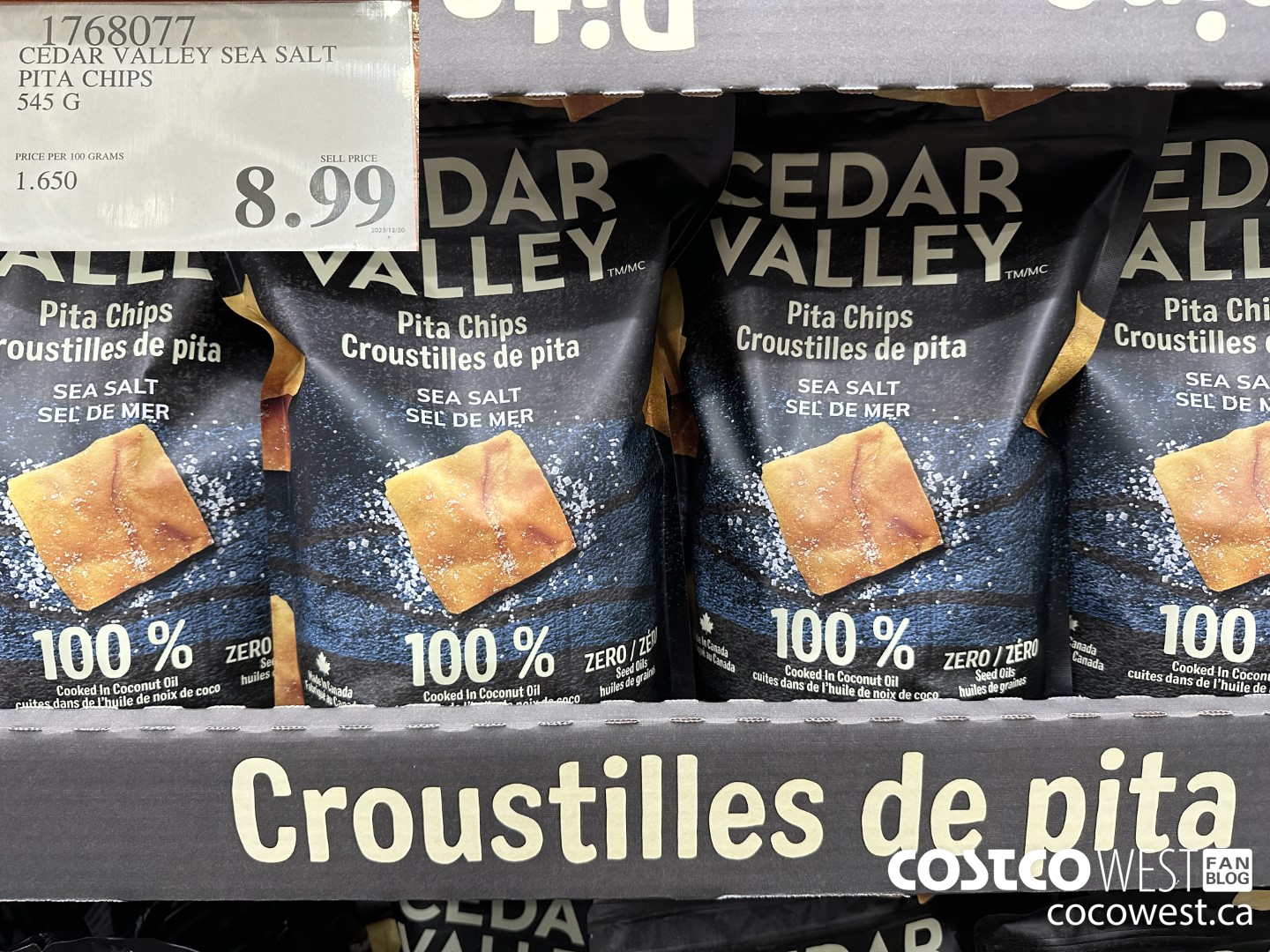 1768077 CEDAR VALLEY SEA SALT PITA CHIPS 545 G $8.99