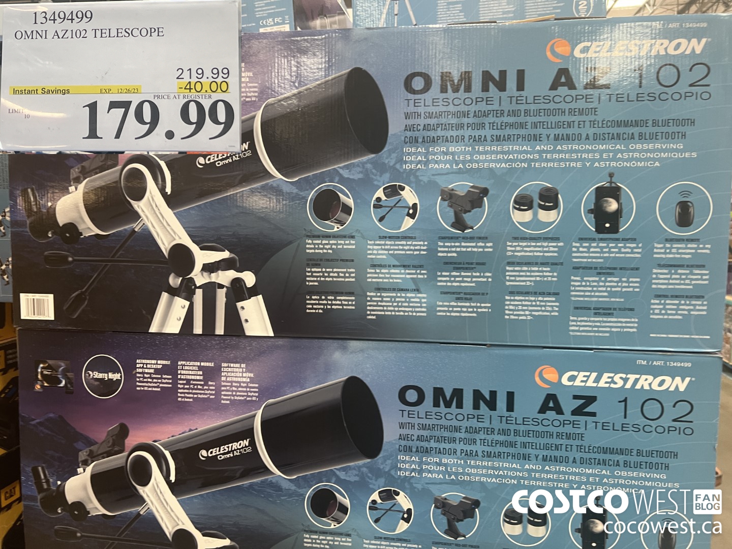 1349499 CELESTRON OMNI AZ 102 TELESCOPE ($40.00 INSTANT SAVINGS EXPIRES ON 2023-12-26) $179.99