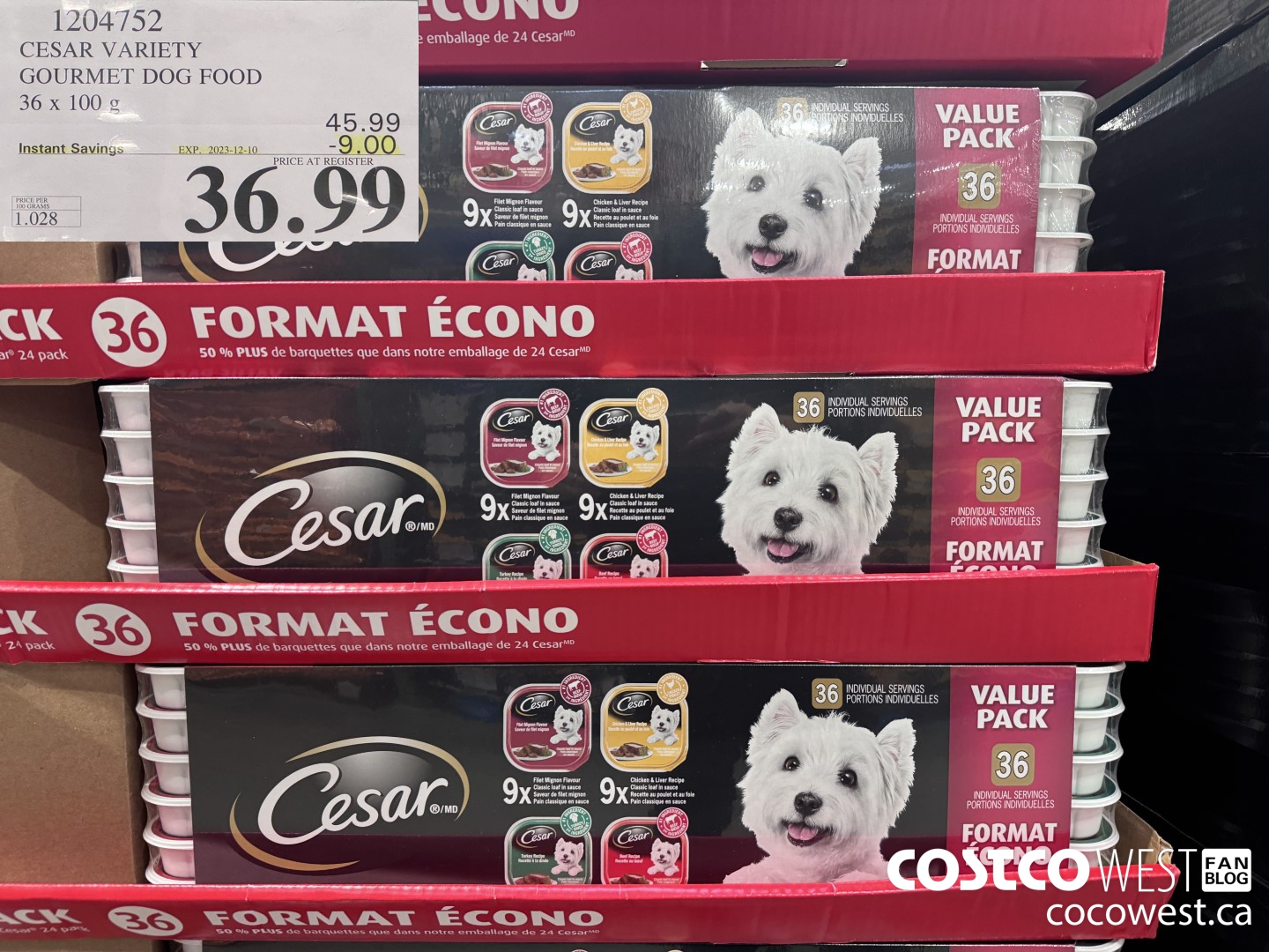 1204752 CESAR VARIETY GOURMET DOG FOOD 36 x 100 g ($9.00 INSTANT SAVINGS EXPIRES ON 2023-12-10) $36.99