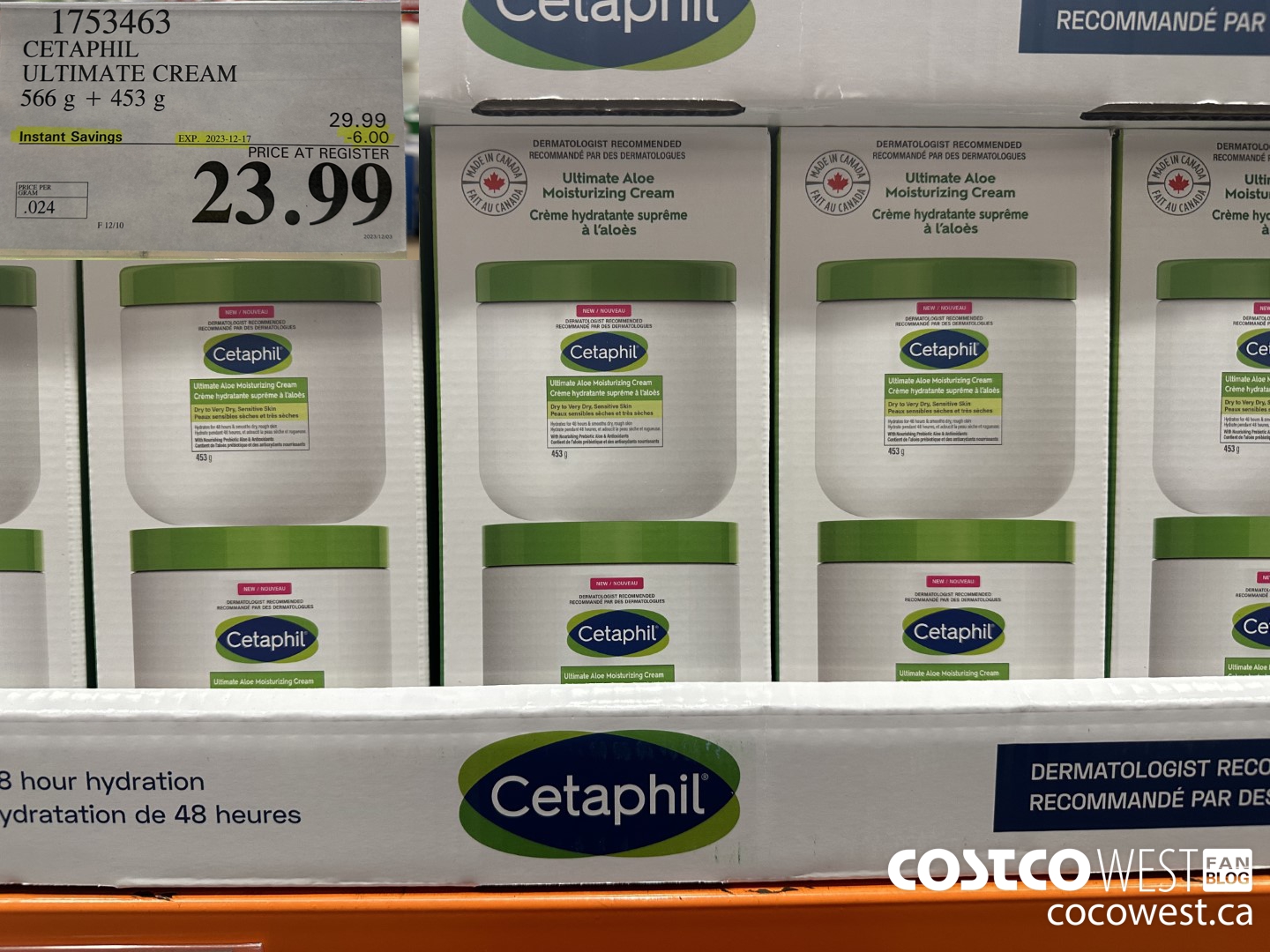 1753463 CETAPHIL ULTIMATE CREAM 566 G + 453 G ($6.00 INSTANT SAVINGS EXPIRES ON 2023-12-17) $23.99