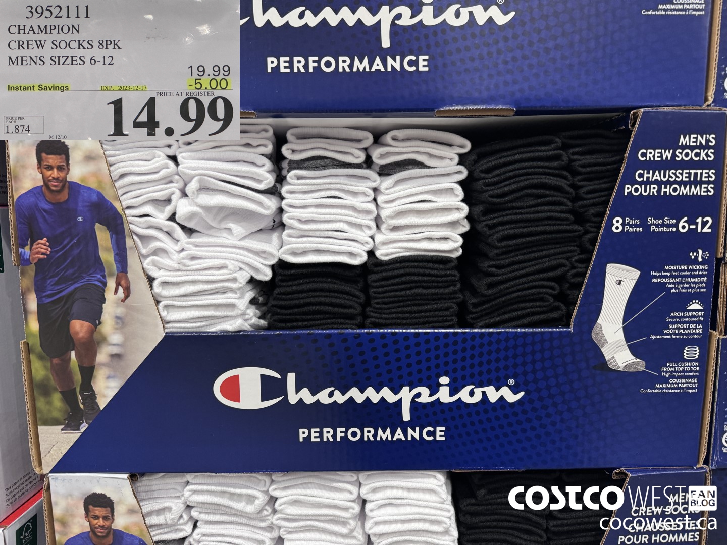 3952111 CHAMPION CREW SOCKS 8PK MENS SIZES 6-12 ($5.00 INSTANT SAVINGS EXPIRES ON 2023-12-17) $14.99