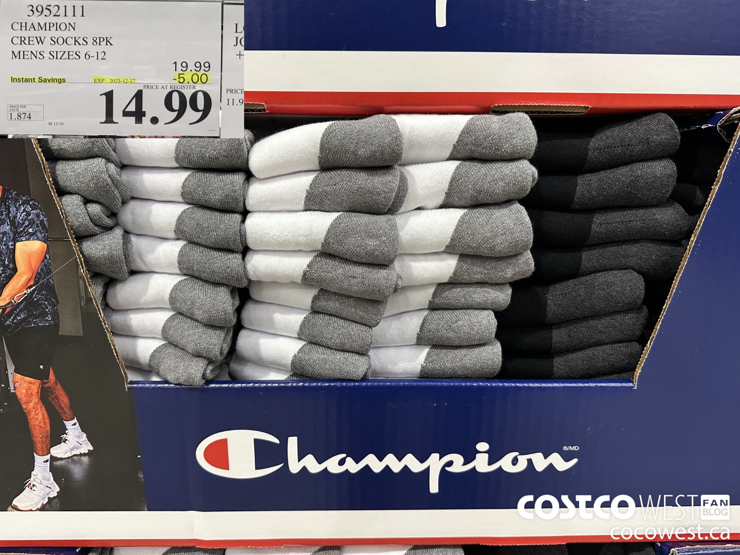 3952111 CHAMPION CREW SOCKS 8PK MENS SIZES 6-12 ($5.00 INSTANT SAVINGS EXPIRES ON 2023-12-17) $14.99