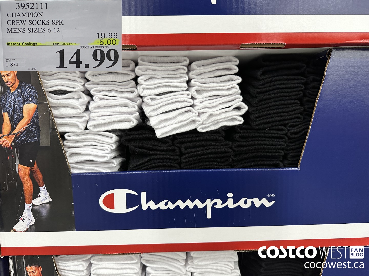 3952111 CHAMPION CREW SOCKS 8PK MENS SIZES 6-12 ($5.00 INSTANT SAVINGS EXPIRES ON 2023-12-17) $14.99