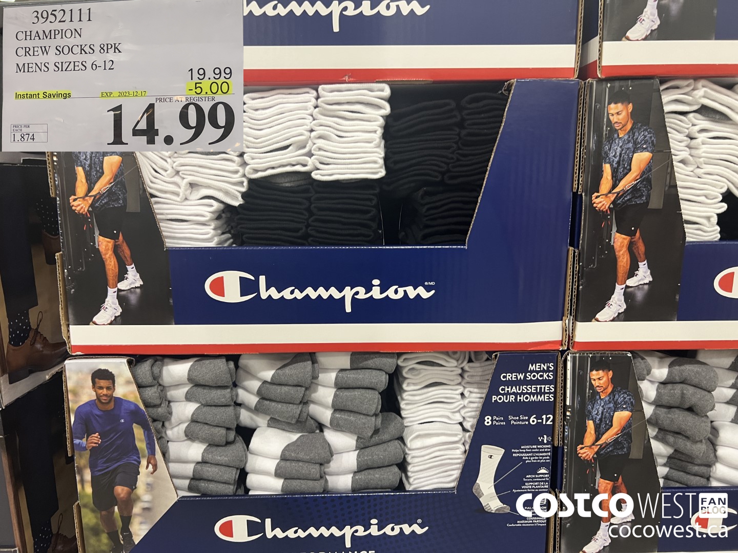 3952111 CHAMPION CREW SOCKS 8PK MENS SIZES 6-12 ($5.00 INSTANT SAVINGS EXPIRES ON 2023-12-17) $14.99