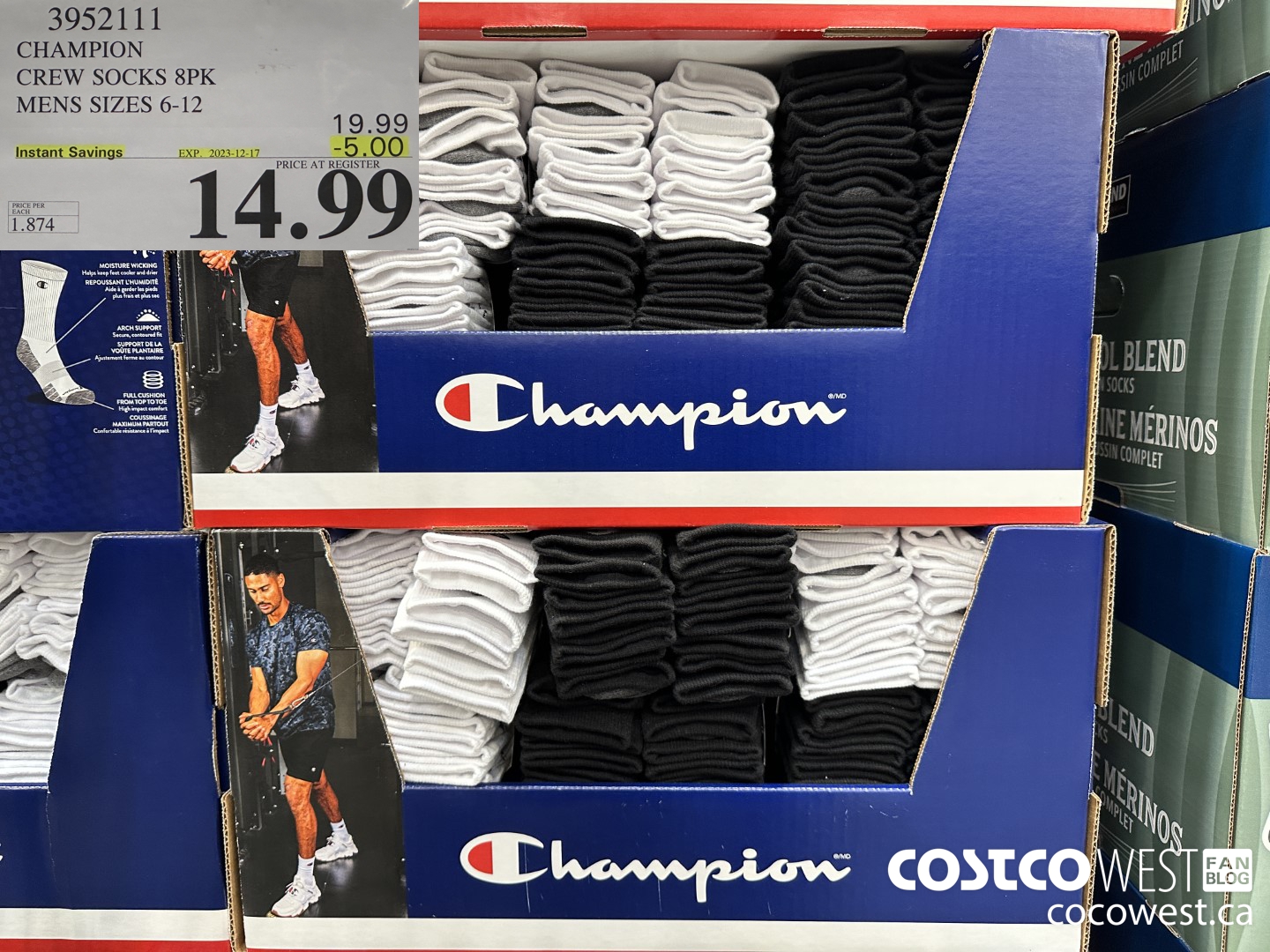 3952111 CHAMPION CREW SOCKS 8PK MENS SIZES 6-12 ($5.00 INSTANT SAVINGS EXPIRES ON 2023-12-17) $14.99