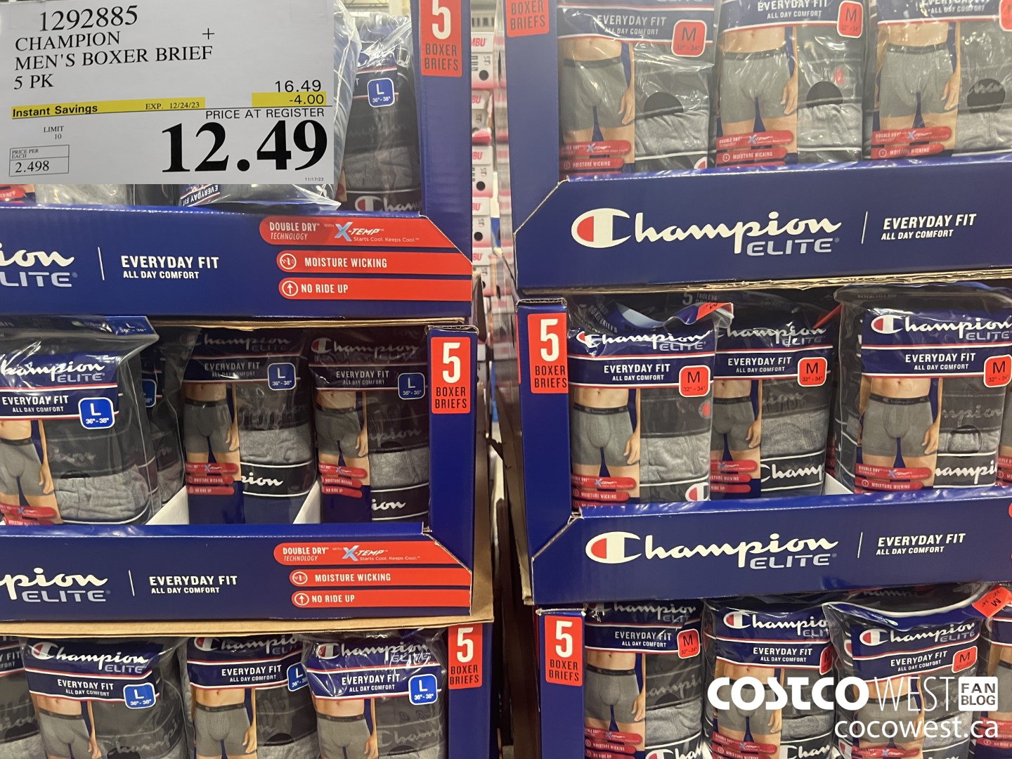 1292885 CHAMPION MEN'S BOXER BRIEF 5 PK ($4.00 INSTANT SAVINGS EXPIRES ON 2023-12-24) $12.49