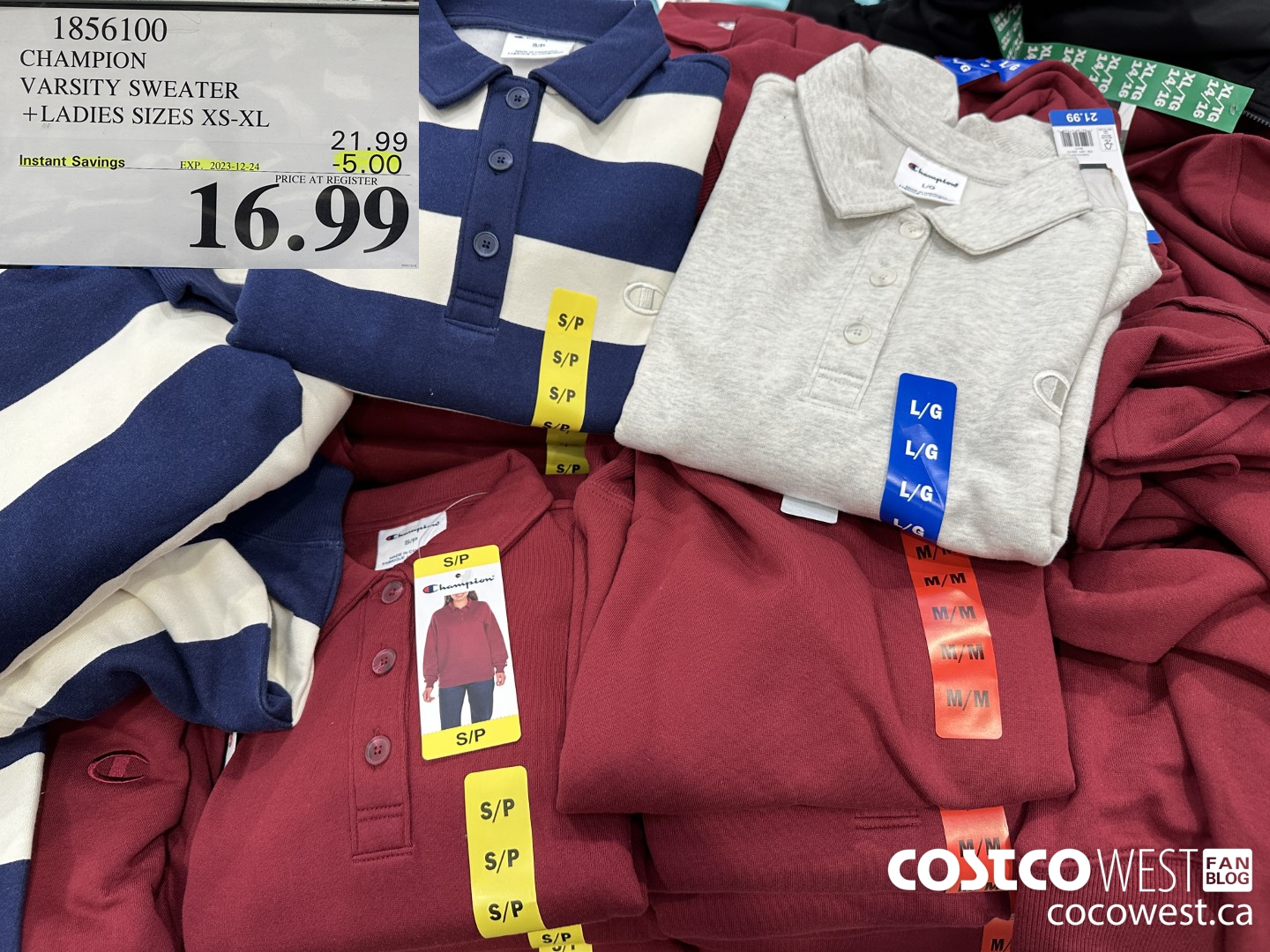 1856100 CHAMPION VARSITY SWEATER LADIES SIZES XS-XL ($5.00 INSTANT SAVINGS EXPIRES ON 2023-12-24) $16.99