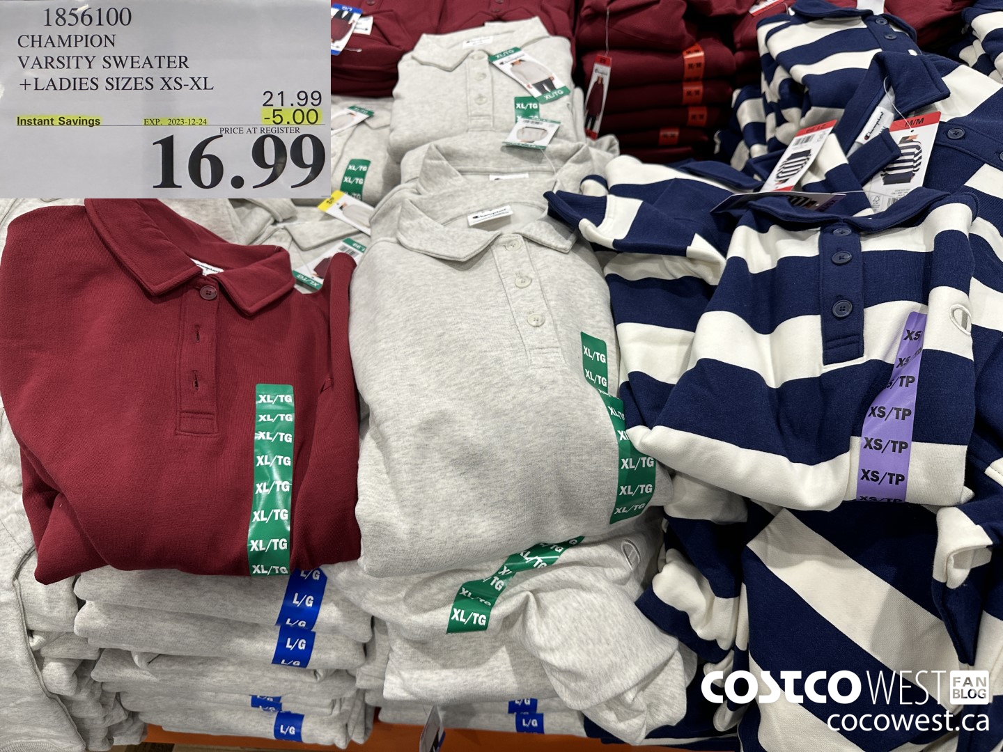 1856100 CHAMPION VARSITY SWEATER LADIES SIZES XS-XL ($5.00 INSTANT SAVINGS EXPIRES ON 2023-12-24) $16.99