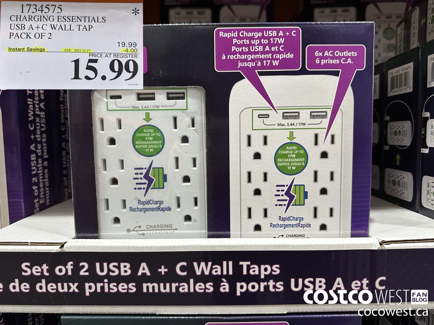1734575 CHARGING ESSENTIALS USB A+C WALL TAP PACK OF 2 ($4.00 INSTANT SAVINGS EXPIRES ON 2023-12-17) $15.99