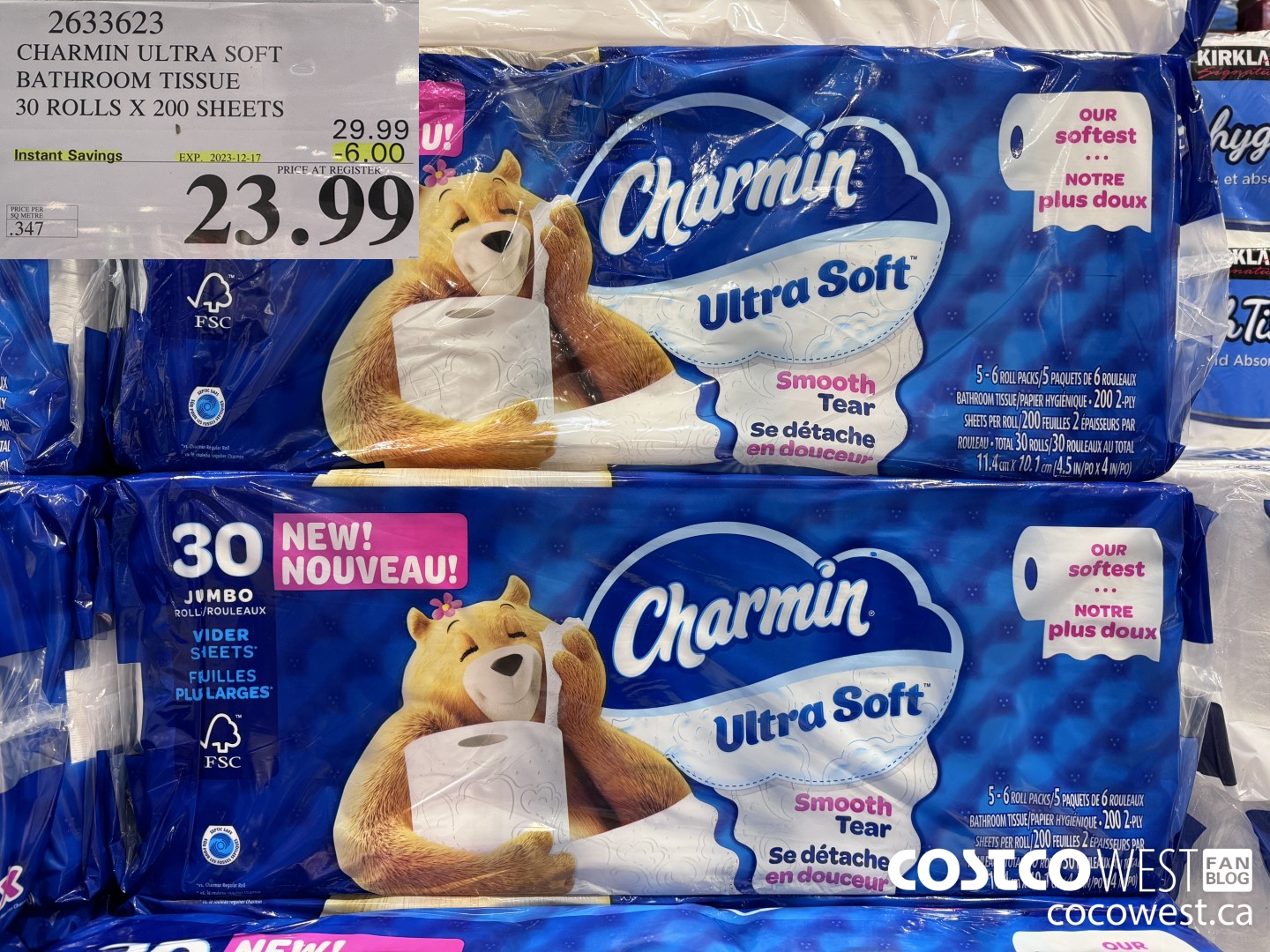 2633623 CHARMIN ULTRA SOFT BATHROOM TISSUE 30 ROLLS X 200 SHEETS ($6.00 INSTANT SAVINGS EXPIRES ON 2023-12-17) $23.99