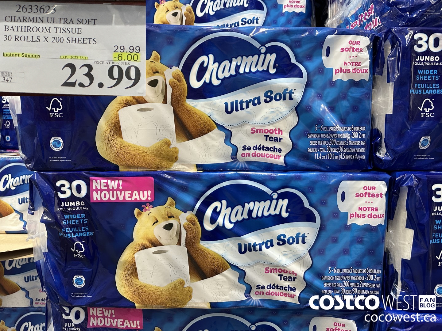 2633623 CHARMIN ULTRA SOFT BATHROOM TISSUE 30 ROLLS X 200 SHEETS ($6.00 INSTANT SAVINGS EXPIRES ON 2023-12-17) $23.99