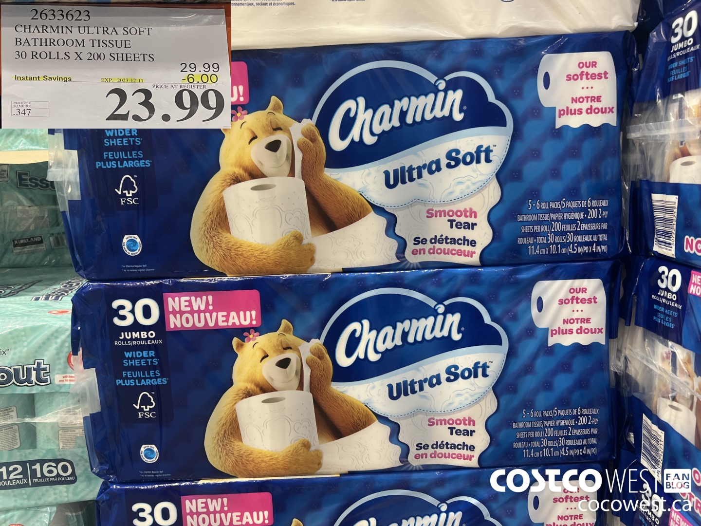 2633623 CHARMIN ULTRA SOFT BATHROOM TISSUE 30 ROLLS X 200 SHEETS ($6.00 INSTANT SAVINGS EXPIRES ON 2023-12-17) $23.99