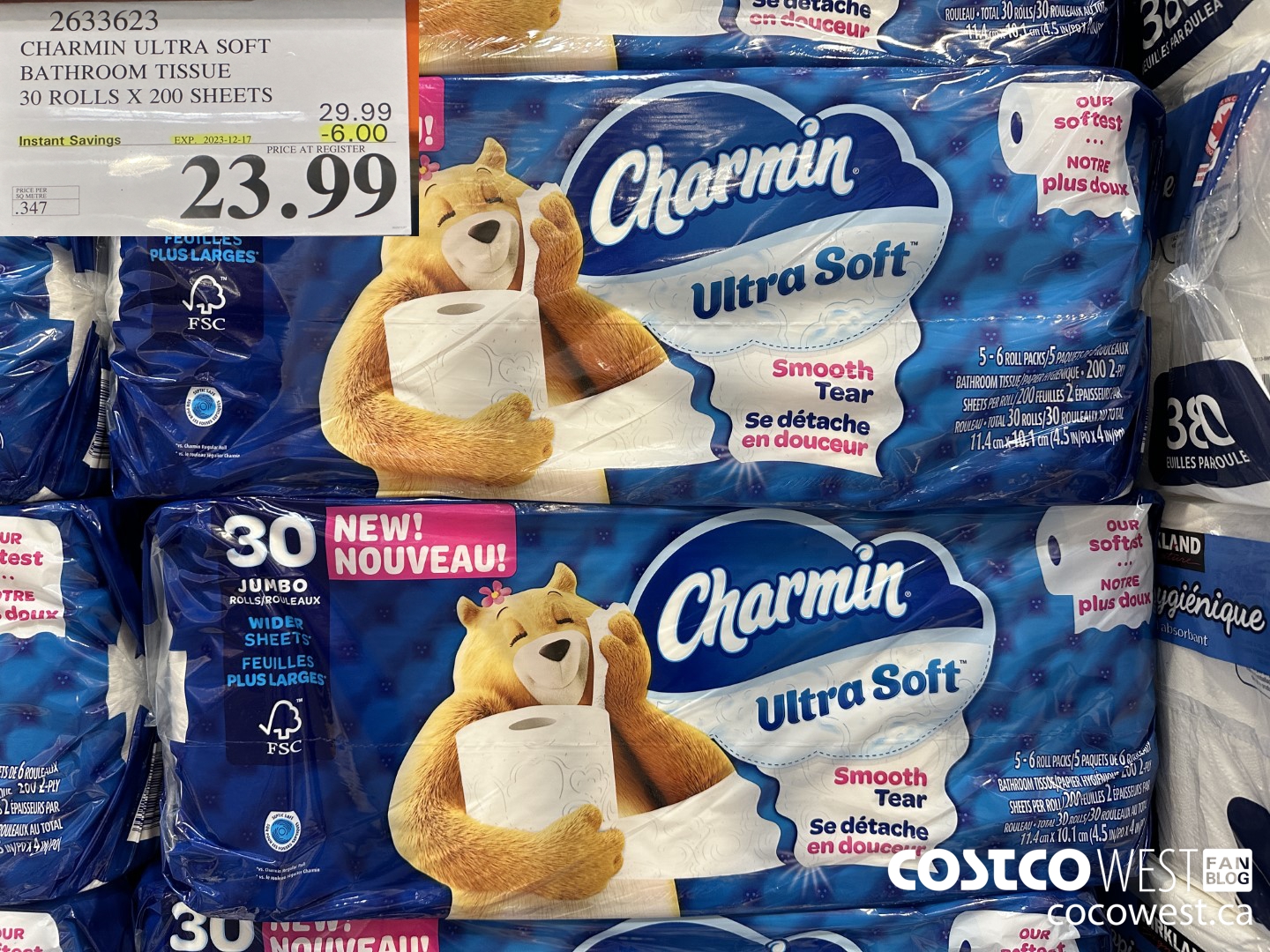 2633623 CHARMIN ULTRA SOFT BATHROOM TISSUE 30 ROLLS X 200 SHEETS ($6.00 INSTANT SAVINGS EXPIRES ON 2023-12-17) $23.99