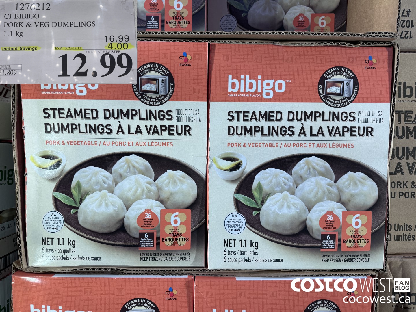 1276212 CJ BIBIGO PORK & VEG DUMPLINGS 1.1KG ($4.00 INSTANT SAVINGS EXPIRES ON 2023-12-17) $12.99