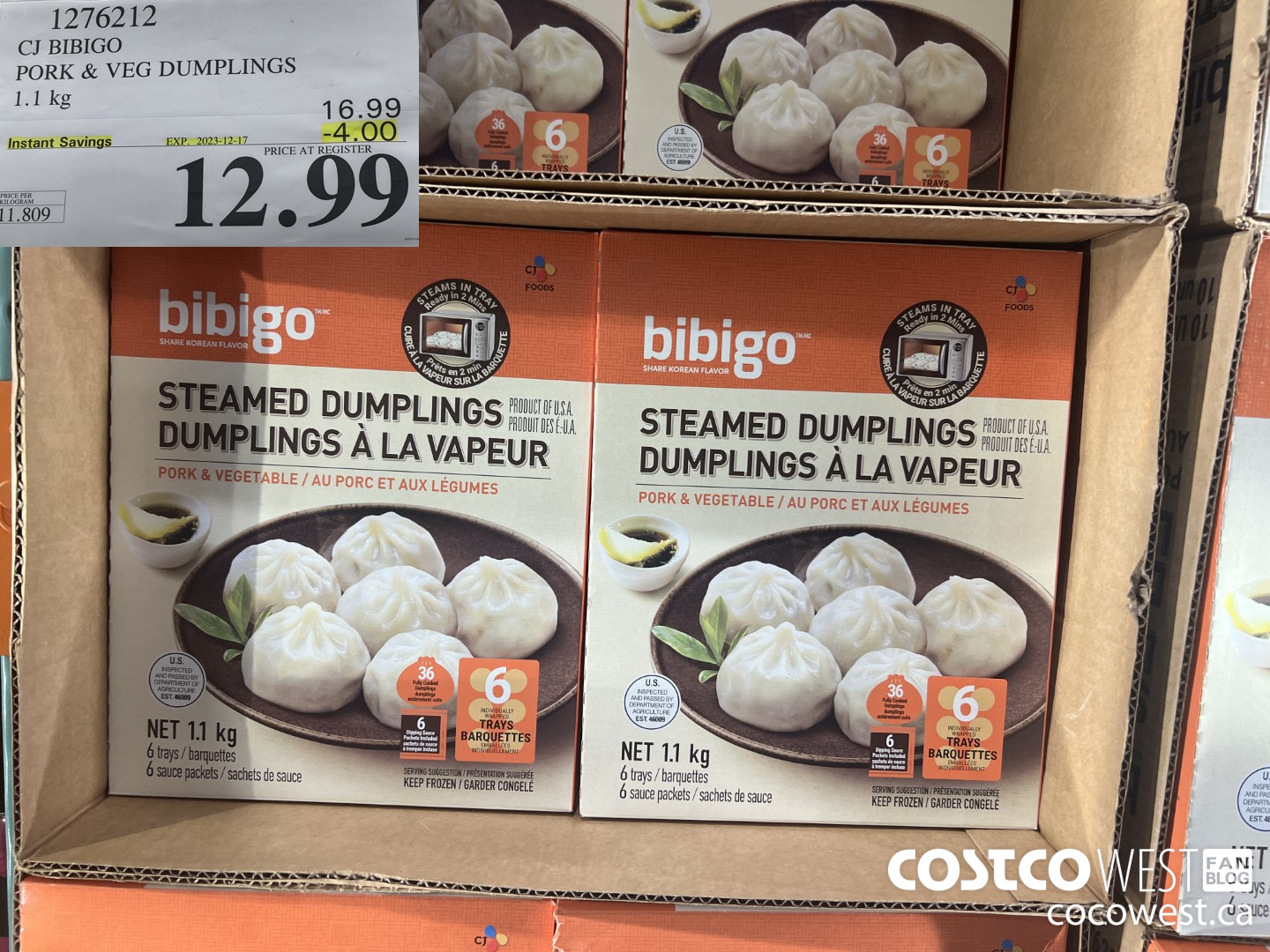 1276212 CJ BIBIGO PORK & VEG DUMPLINGS 1.1KG ($4.00 INSTANT SAVINGS EXPIRES ON 2023-12-17) $12.99