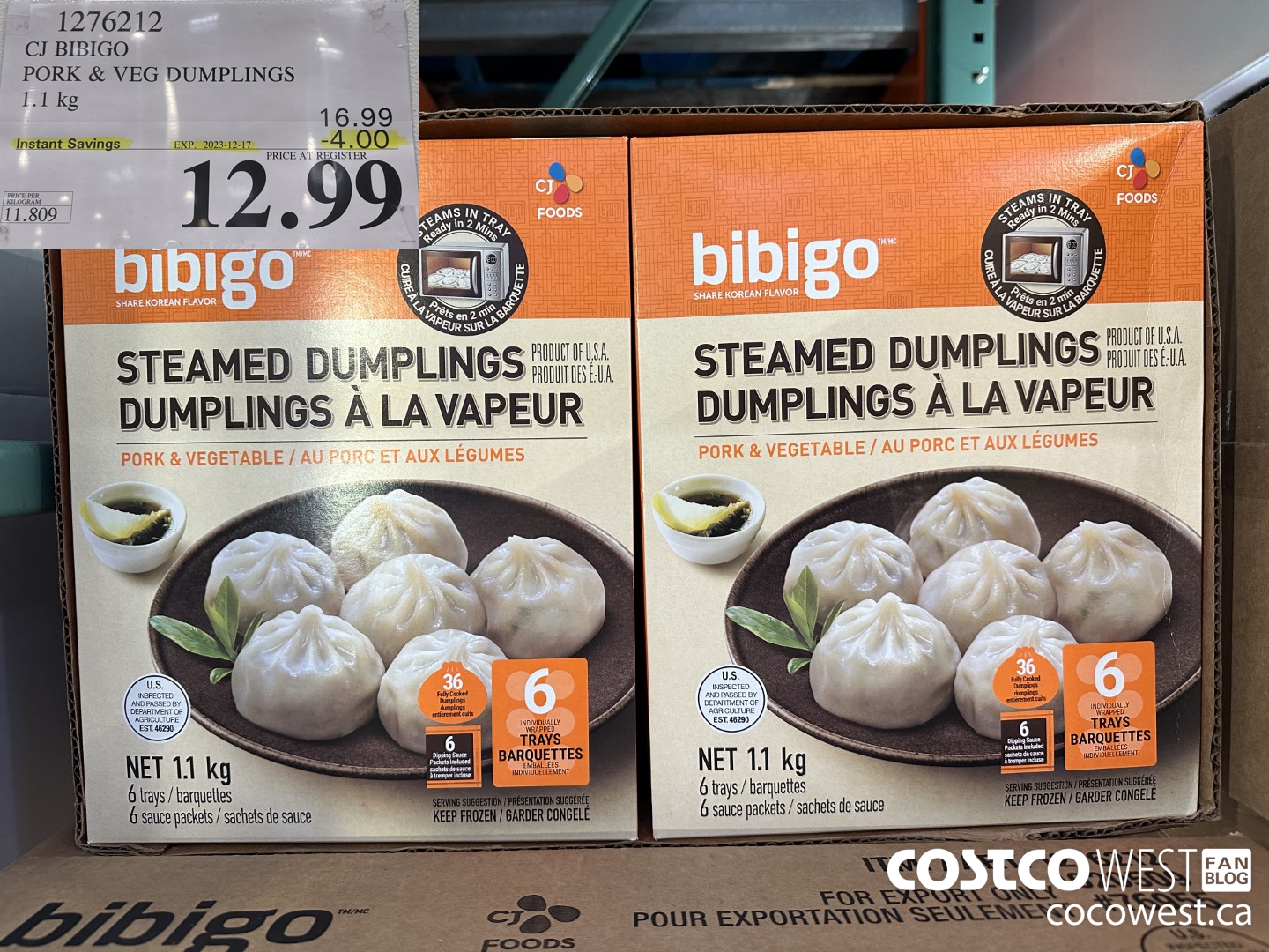 1276212 CJ BIBIGO PORK & VEG DUMPLINGS 1.1KG ($4.00 INSTANT SAVINGS EXPIRES ON 2023-12-17) $12.99