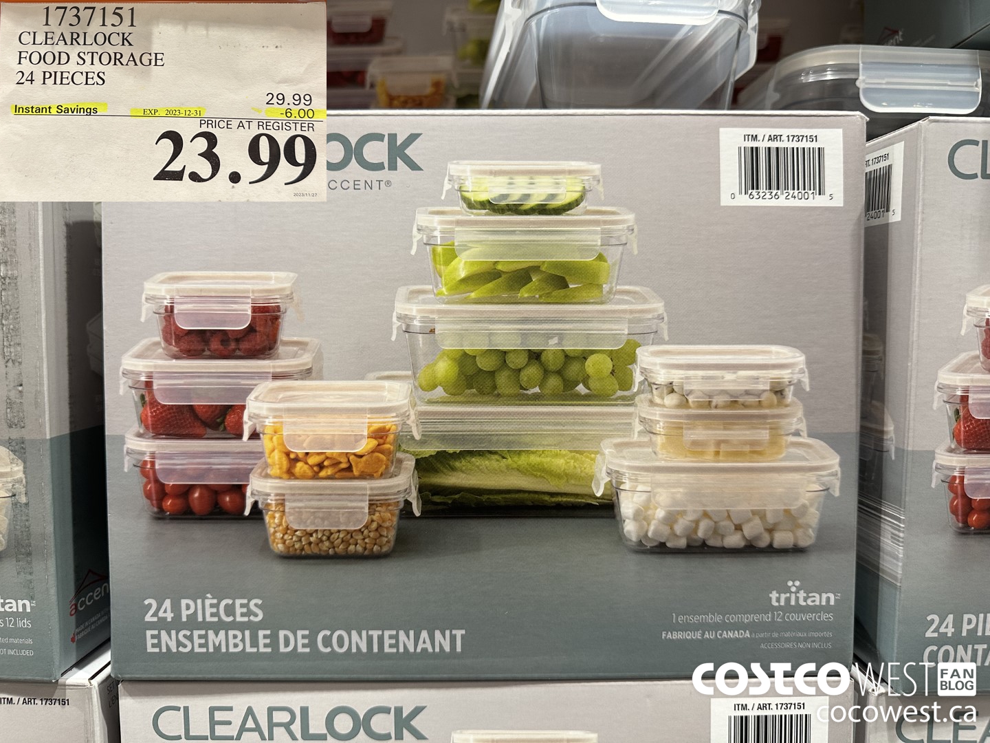 1737151 CLEARLOCK FOOD STORAGE 24 PIECES ($6.00 INSTANT SAVINGS EXPIRES ON 2023-12-31) $23.99