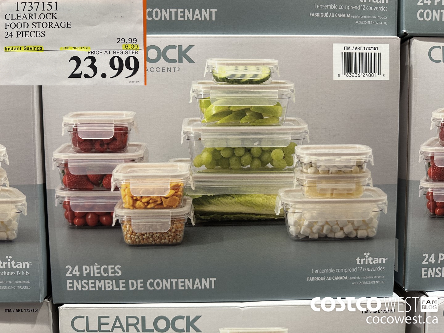 1737151 CLEARLOCK FOOD STORAGE 24 PIECES ($6.00 INSTANT SAVINGS EXPIRES ON 2023-12-31) $23.99
