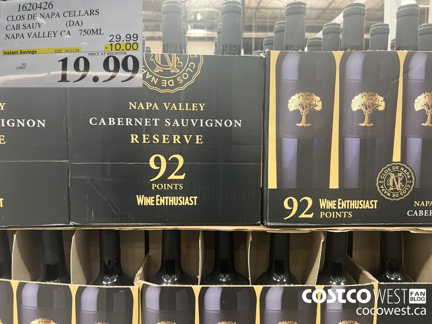 1620426 CLOS DE NAPA CELLARS CAB SAUV (DA) NAPA VALLEY CA 750ML ($10.00 INSTANT SAVINGS EXPIRES ON 2024-01-11) $19.99