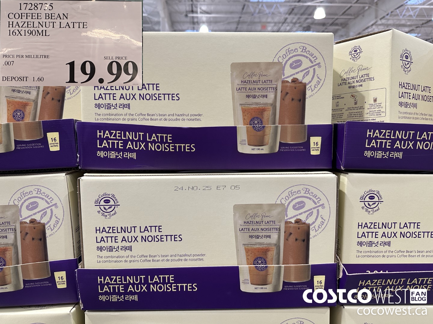 1728735 COFFEE BEAN HAZELNUT LATTE 16 X 190 ML $19.99